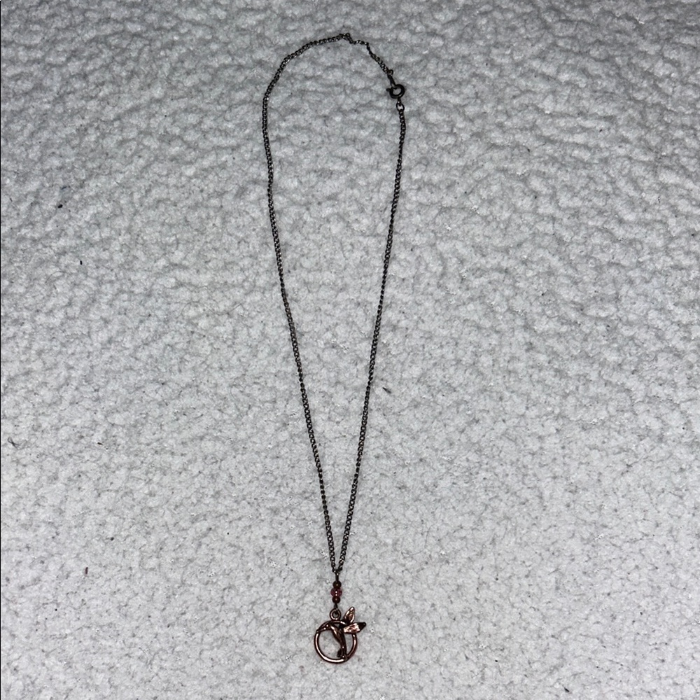 Elegant Bronze Necklace with Hummingbird Pendant